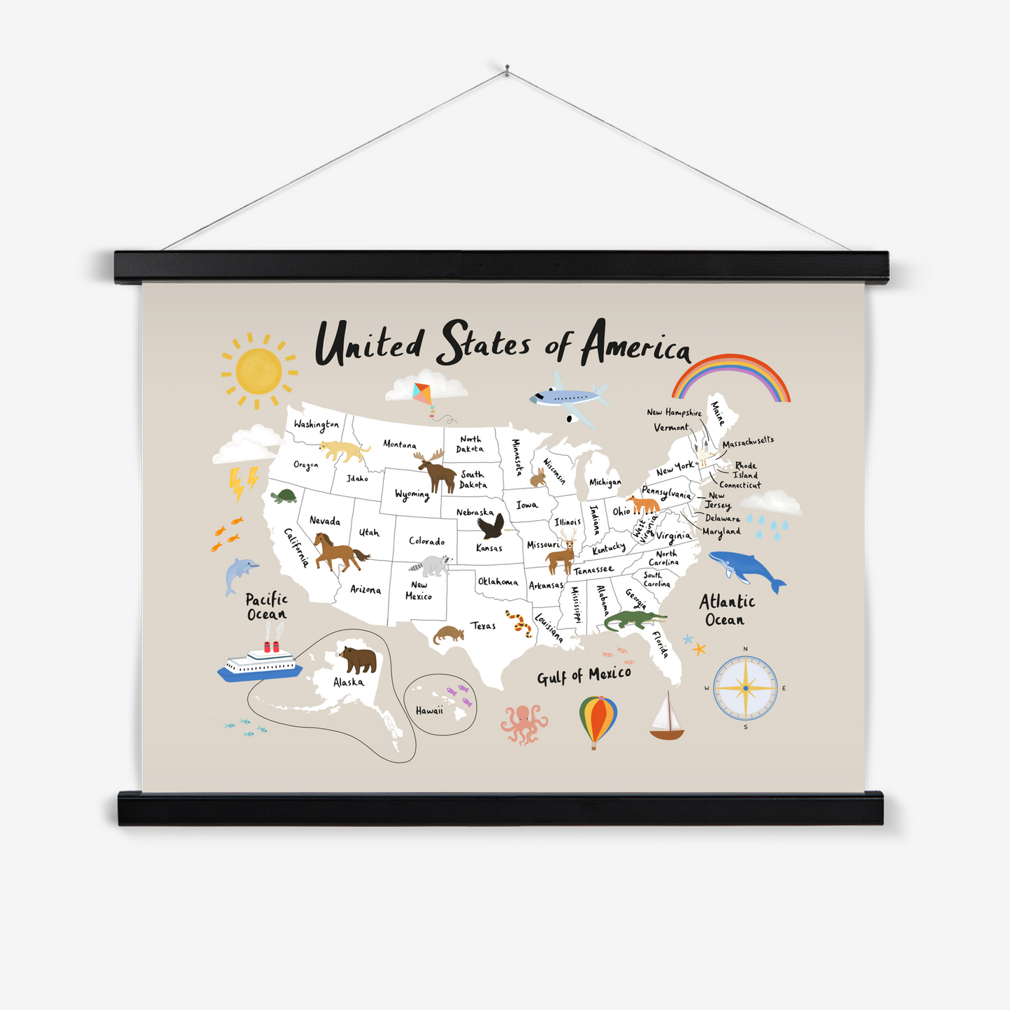 United States of America in stone / Print with Hanger