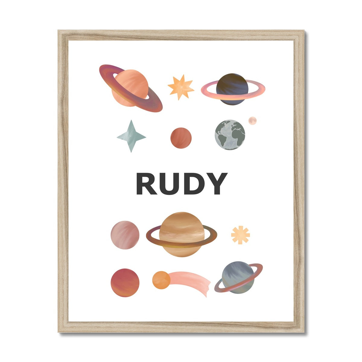 Personalised Name Planets in white / Framed Print