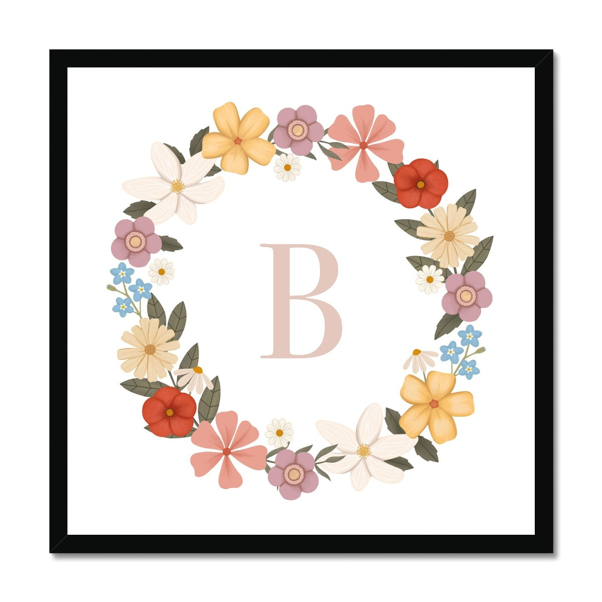 Personalised Floral Wreath in white / Framed Print