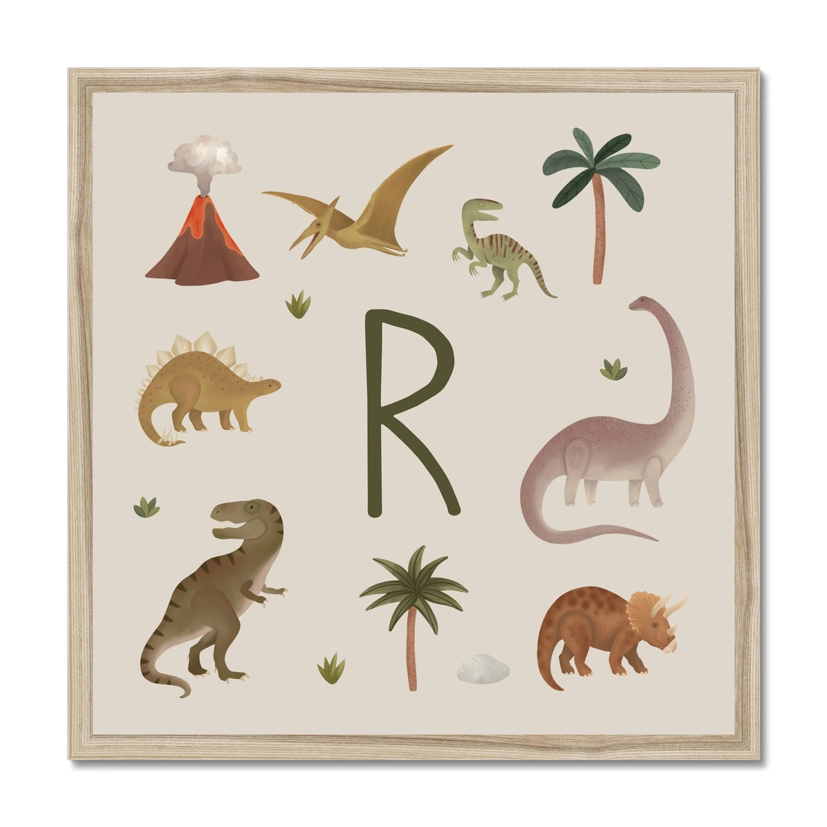Personalised Dinosaur in stone / Framed Print