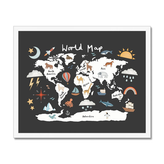 World Map in black / Framed Print