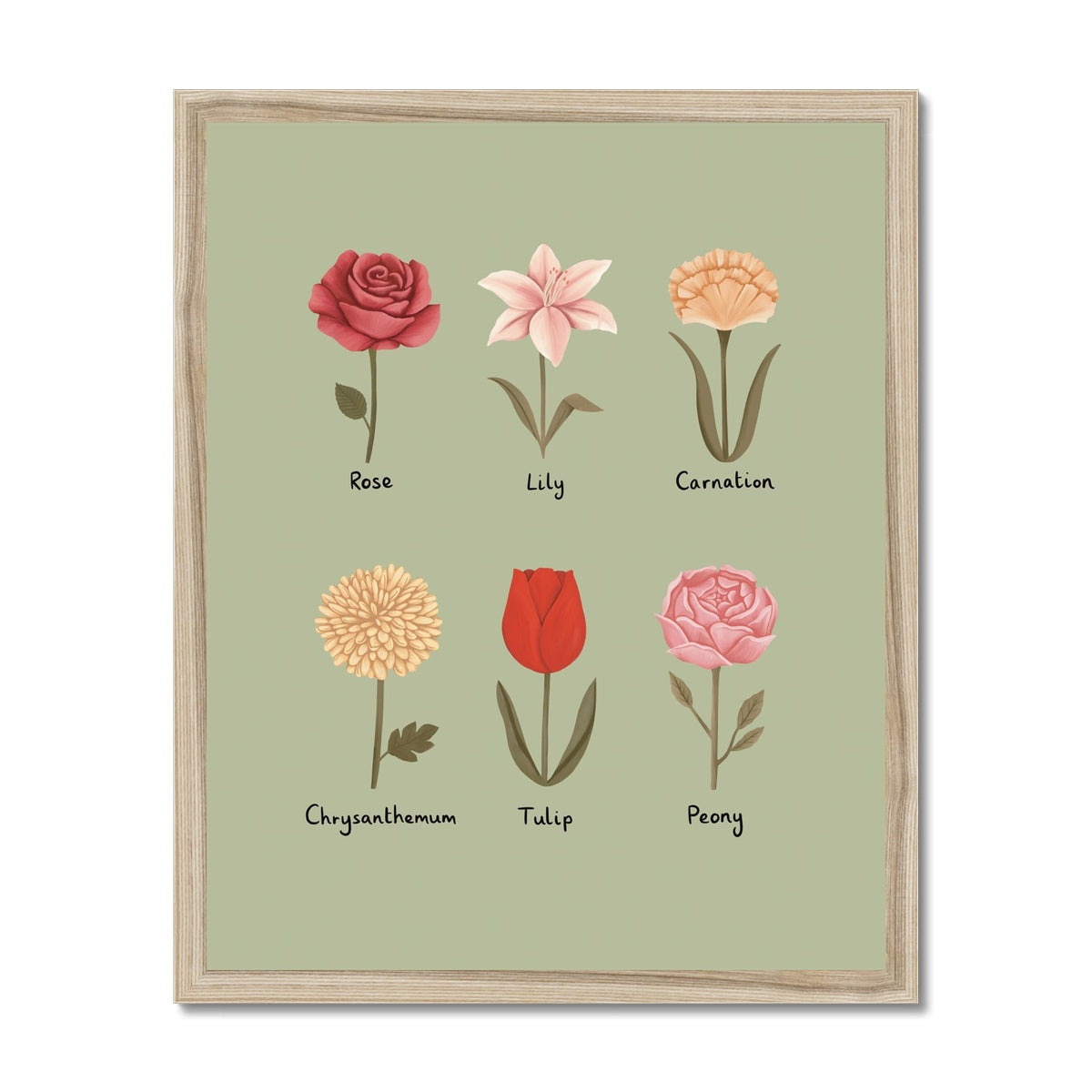 Flowers in sage / Framed Print