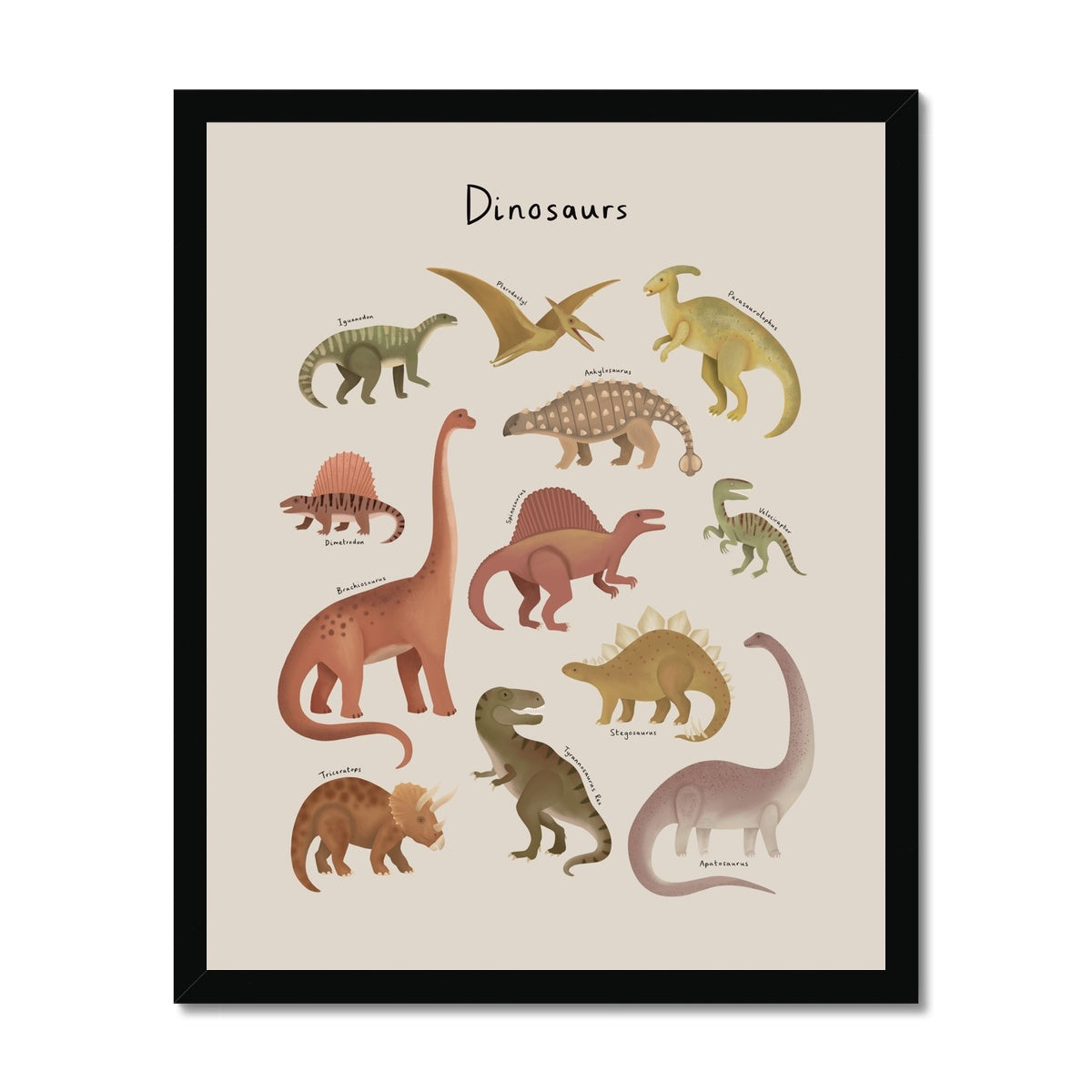 Dinosaur Chart in stone / Framed Print