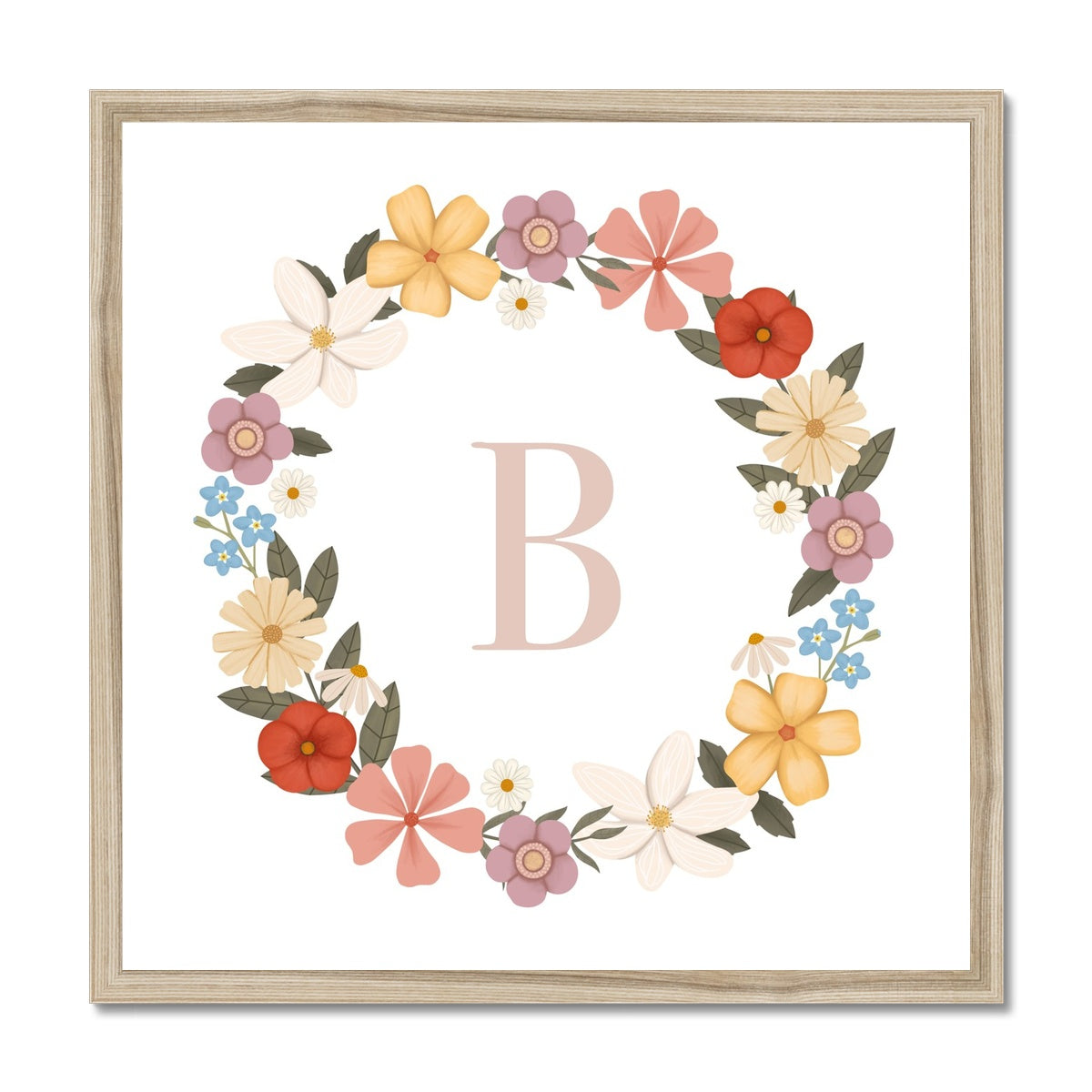 Personalised Floral Wreath in white / Framed Print