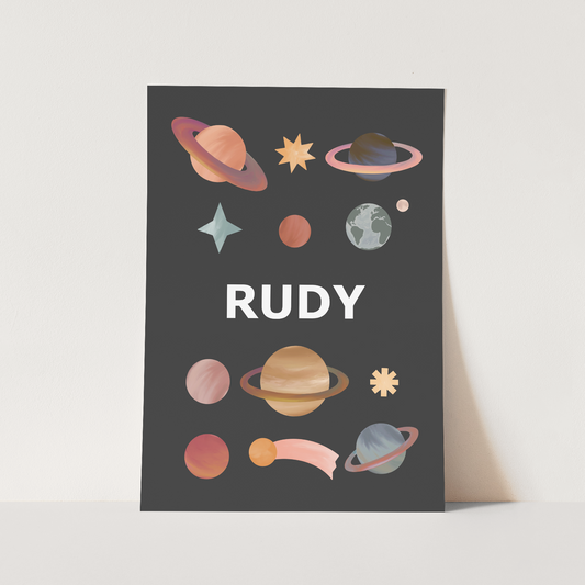 Personalised Name Planets in black / Fine Art Print