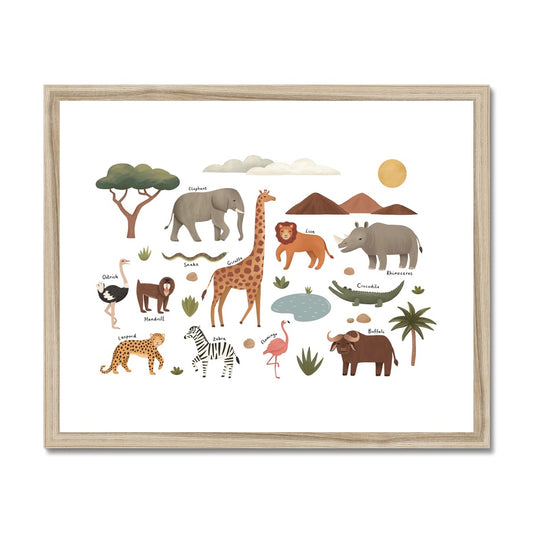 Animals on Safari in white / Framed Print