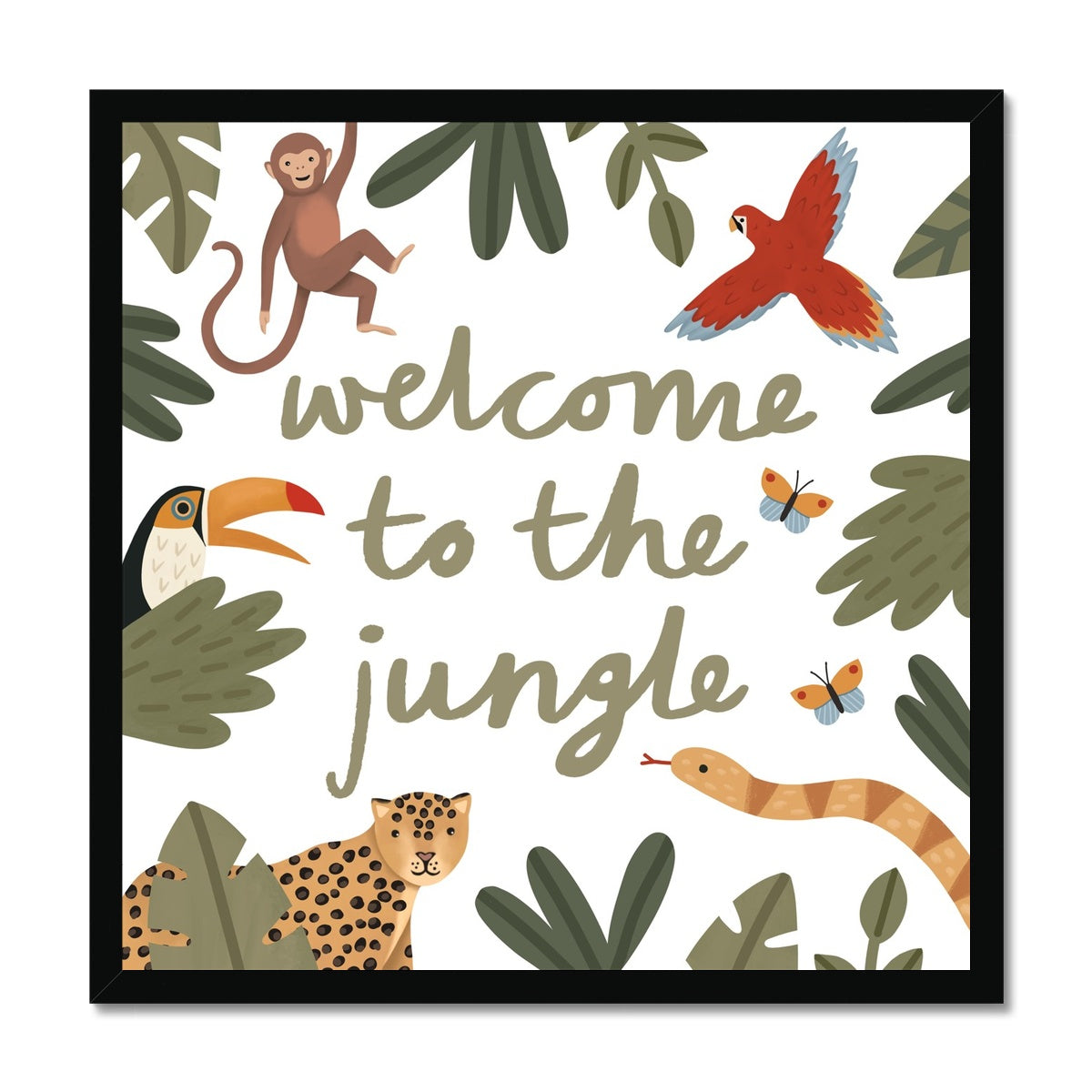 Welcome to the jungle in white / Framed Print