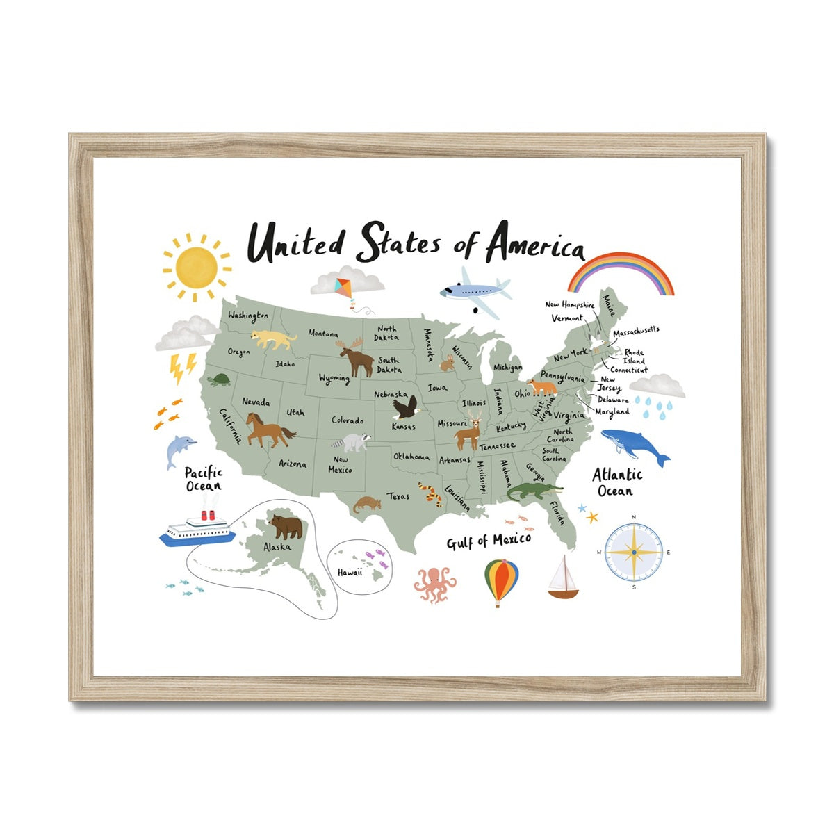 United States of America in white / Framed Print