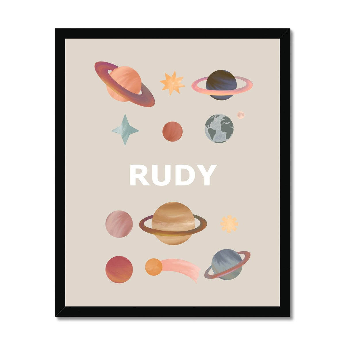 Personalised Name Planets in stone / Framed Print