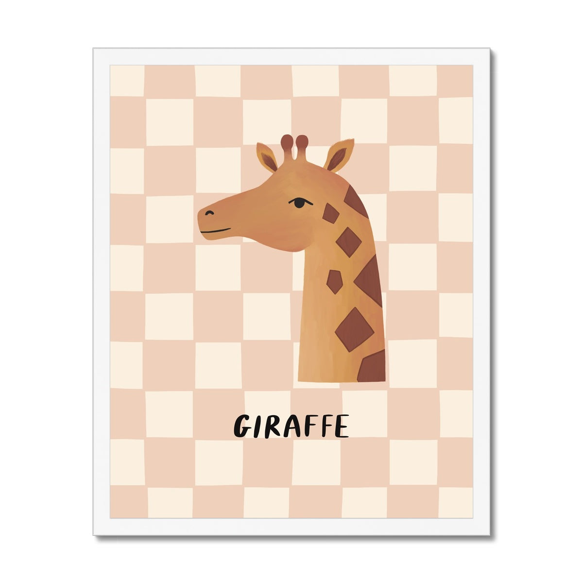 Giraffe check in pink / Framed Print