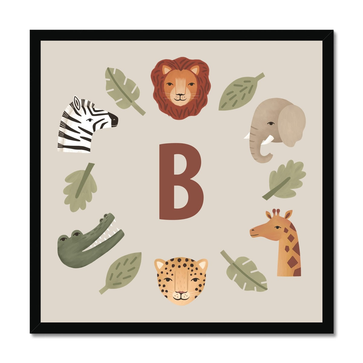 Personalised Animal Safari in stone / Framed Print