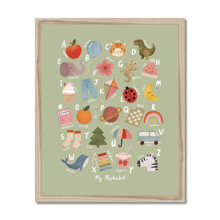 My Alphabet in sage / Framed Print
