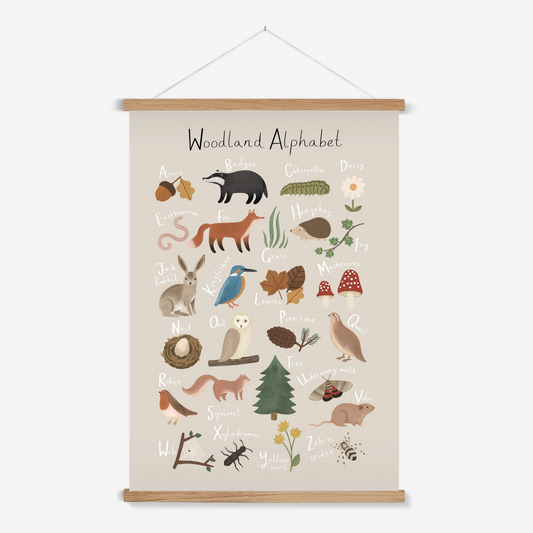 Woodland Alphabet in stone / Print with Hanger