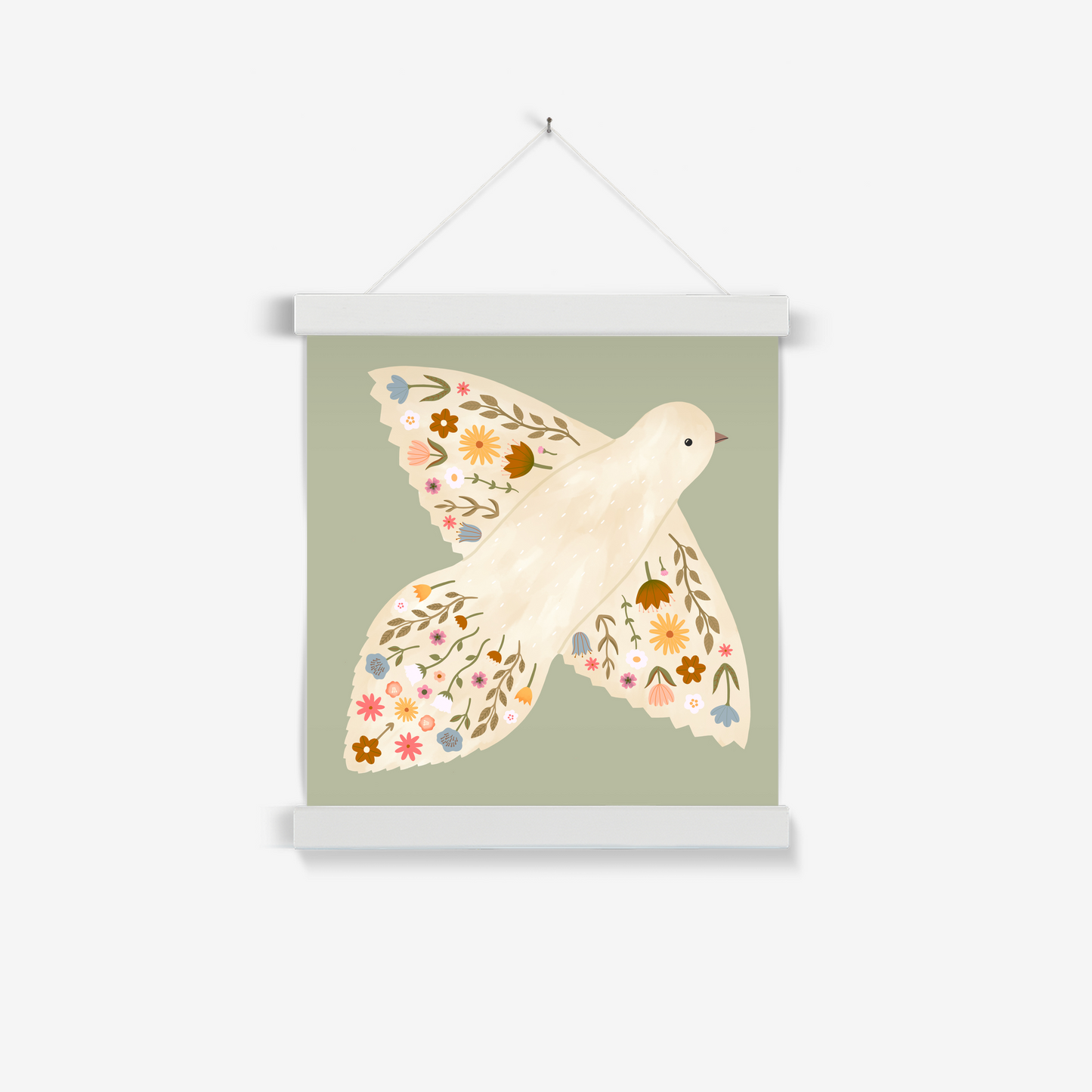 Floral Dove in sage / Print with Hanger