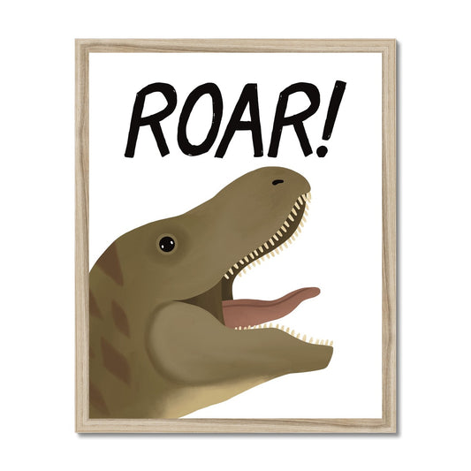 Roar Dinosaur in white / Framed Print