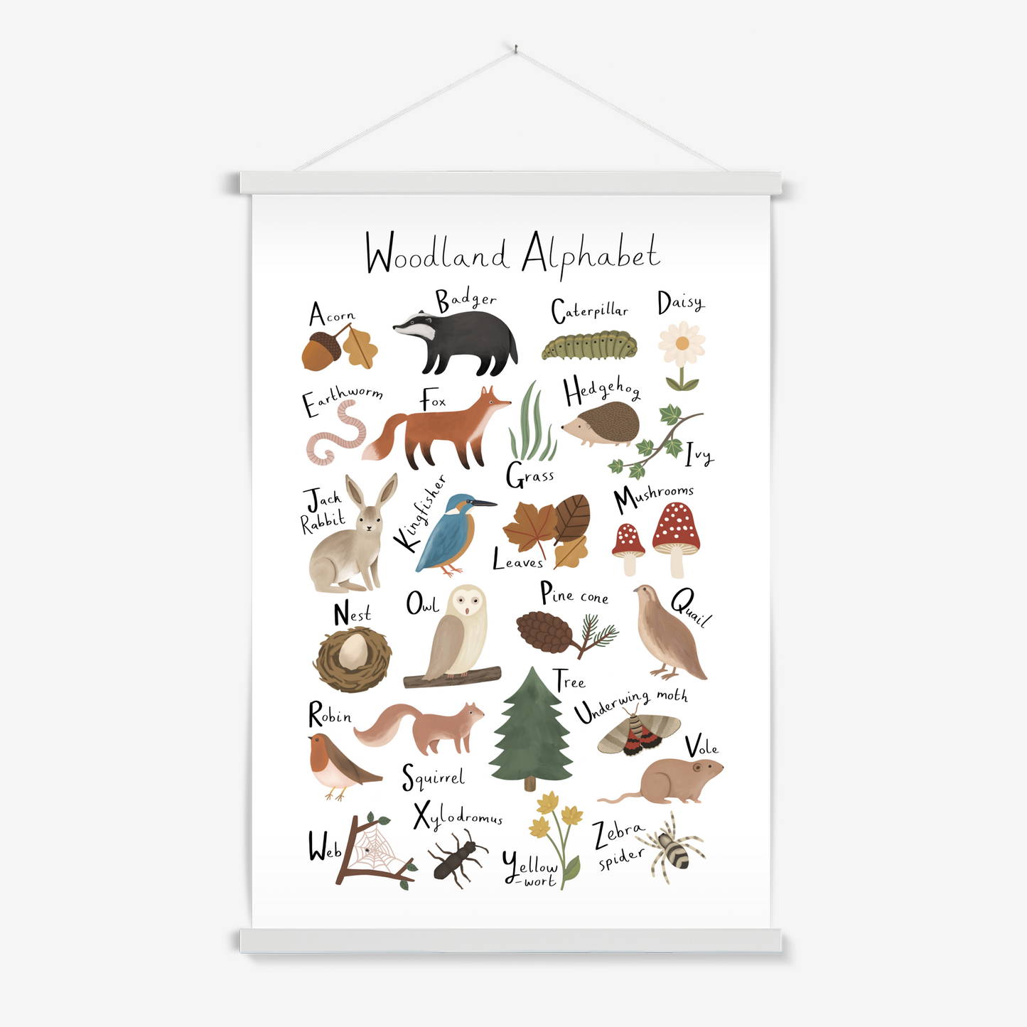 Woodland Alphabet in white / Print with Hanger
