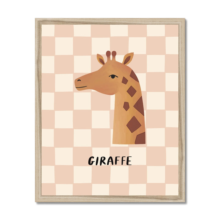 Giraffe check in pink / Framed Print