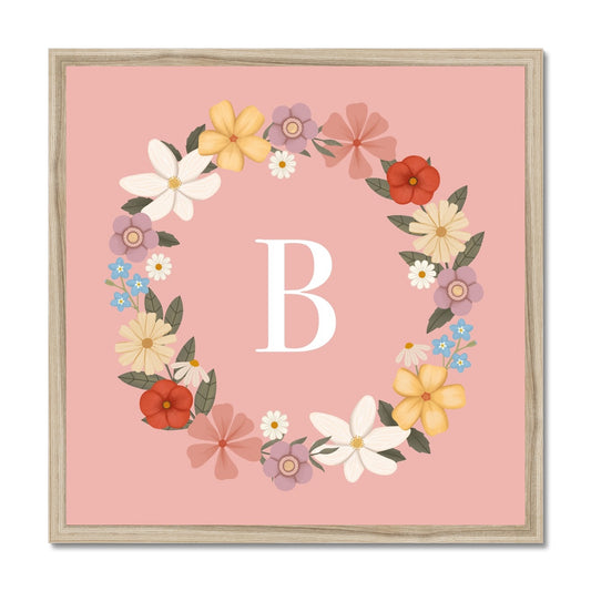 Personalised Floral Wreath in pink / Framed Print