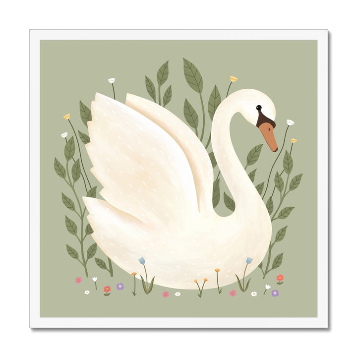 Swan in sage / Framed Print