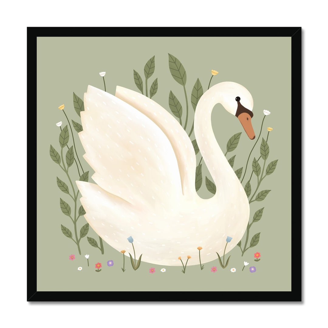 Swan in sage / Framed Print
