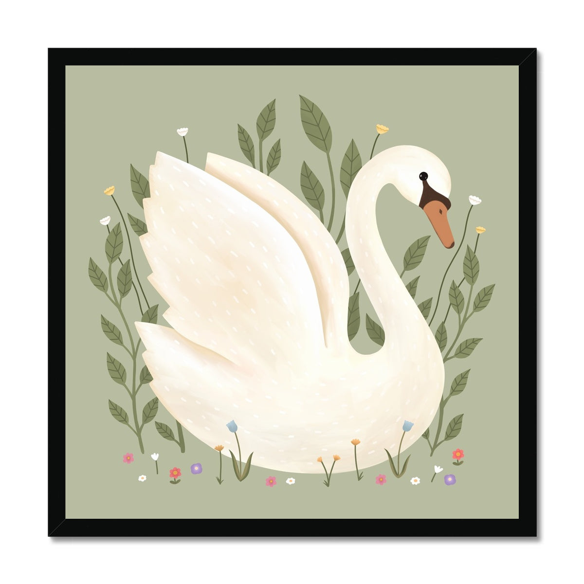 Swan in sage / Framed Print