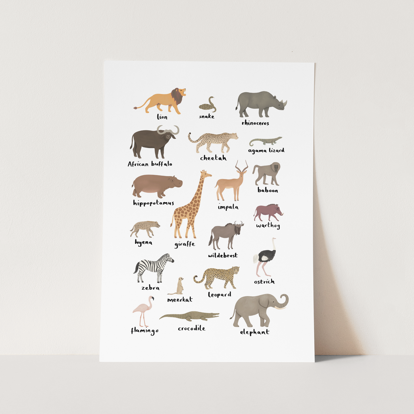 Safari animal chart / Fine Art Print