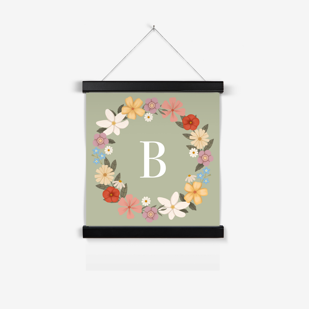 Personalised Floral Wreath in sage / Print with Hanger