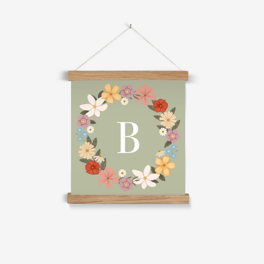 Personalised Floral Wreath in sage / Print with Hanger