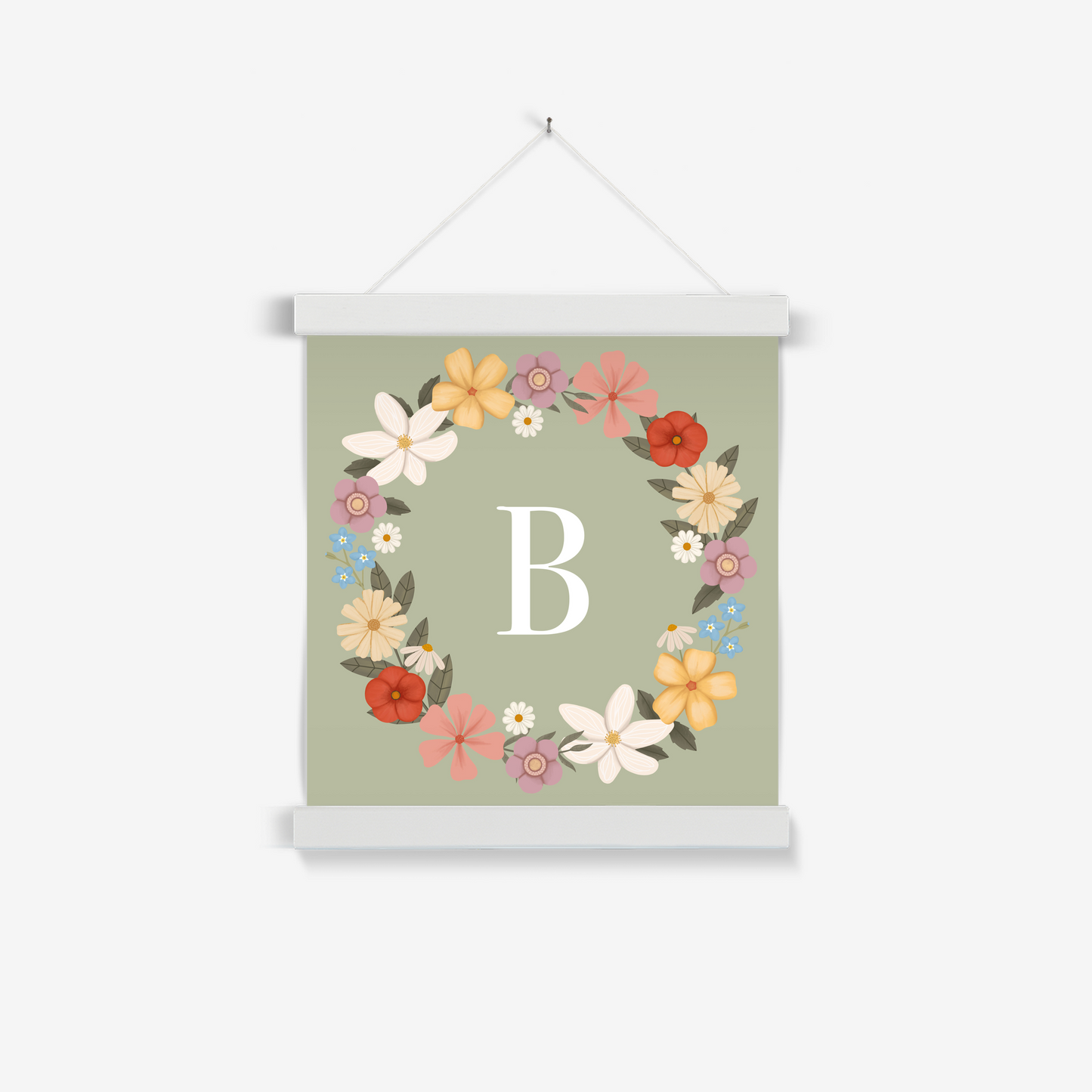Personalised Floral Wreath in sage / Print with Hanger