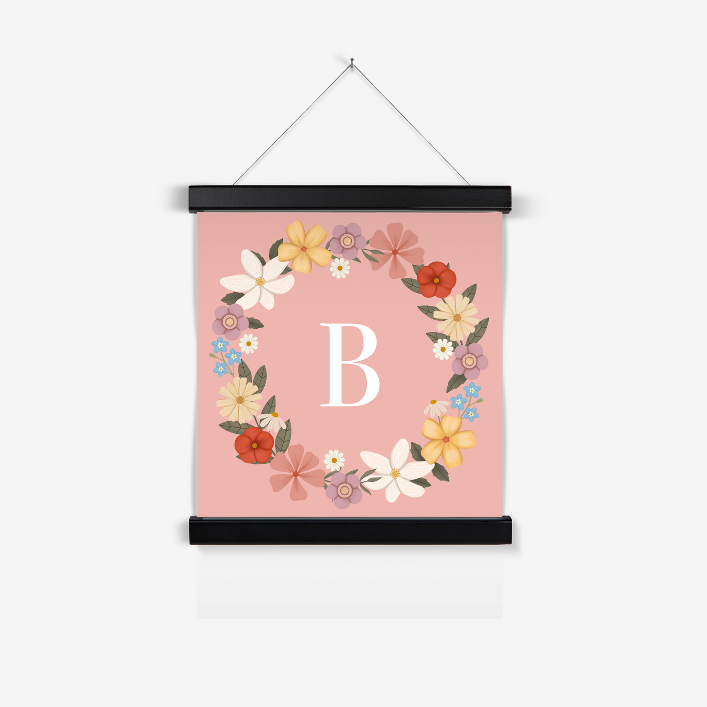 Personalised Floral Wreath in pink / Print with Hanger