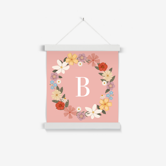 Personalised Floral Wreath in pink / Print with Hanger