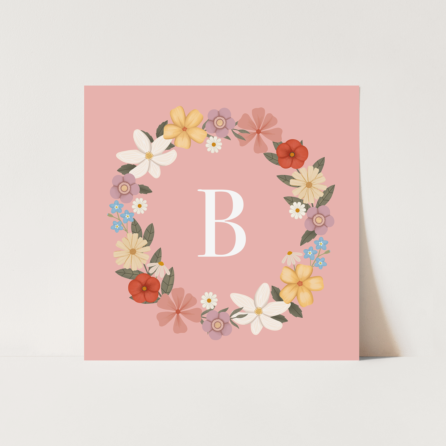 Personalised Floral Wreath in pink / Fine Art Print
