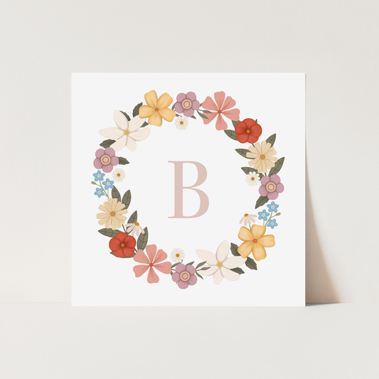 Personalised Floral Wreath in white / Fine Art Print