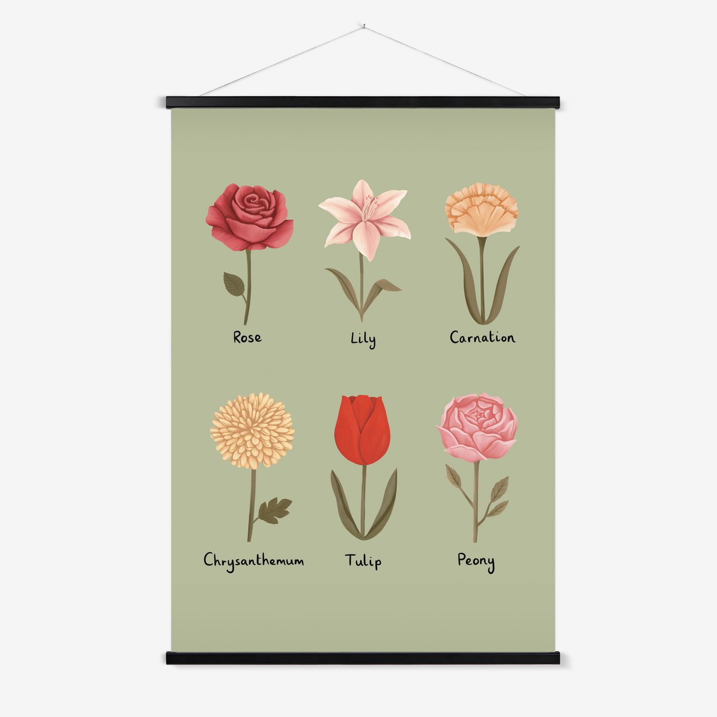 Flowers in sage / Print with Hanger