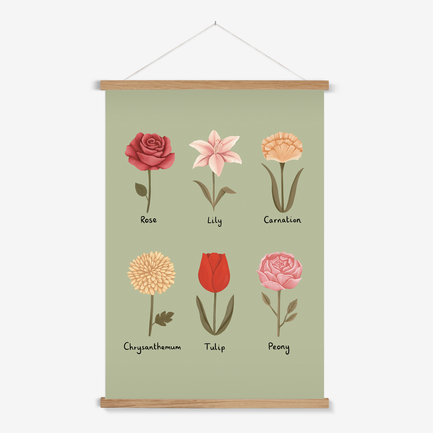 Flowers in sage / Print with Hanger