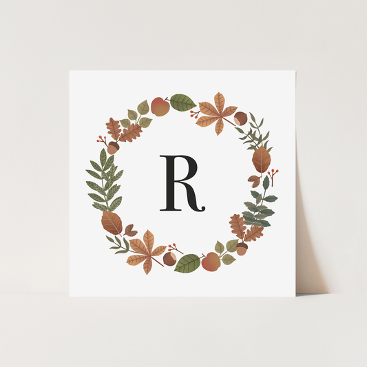 Personalised Leaf Wreath in white / Fine Art Print