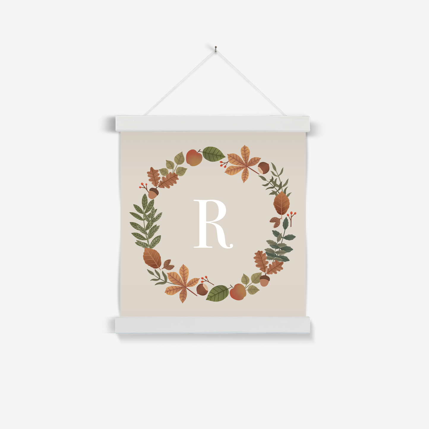 Personalised Leaf Wreath in stone / Print with Hanger
