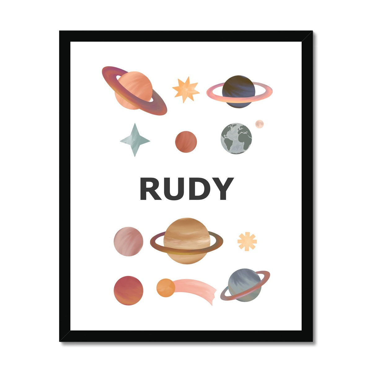 Personalised Name Planets in white / Framed Print