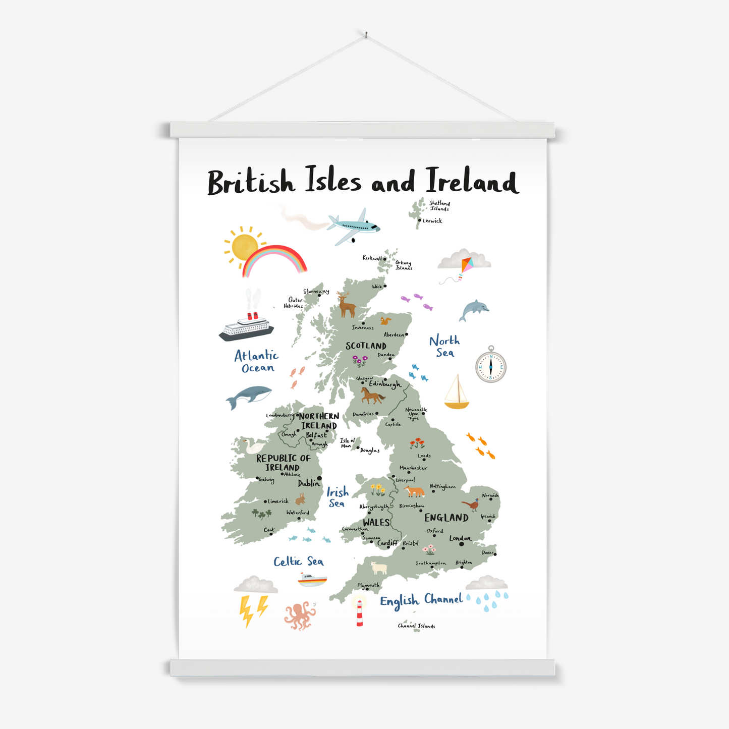 British Isles and Ireland in white / Print with Hanger