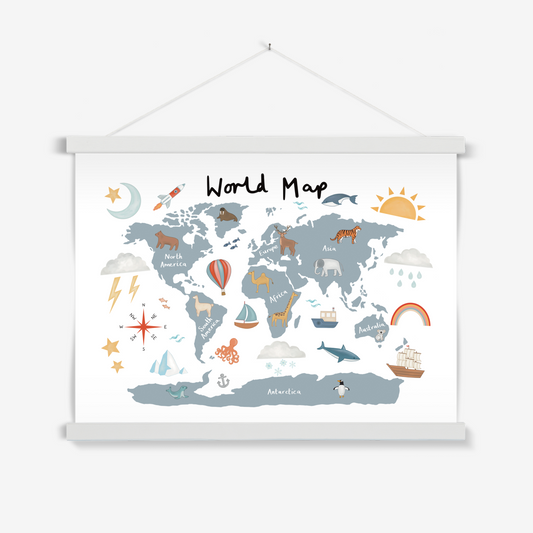 World Map in blue / Print with Hanger