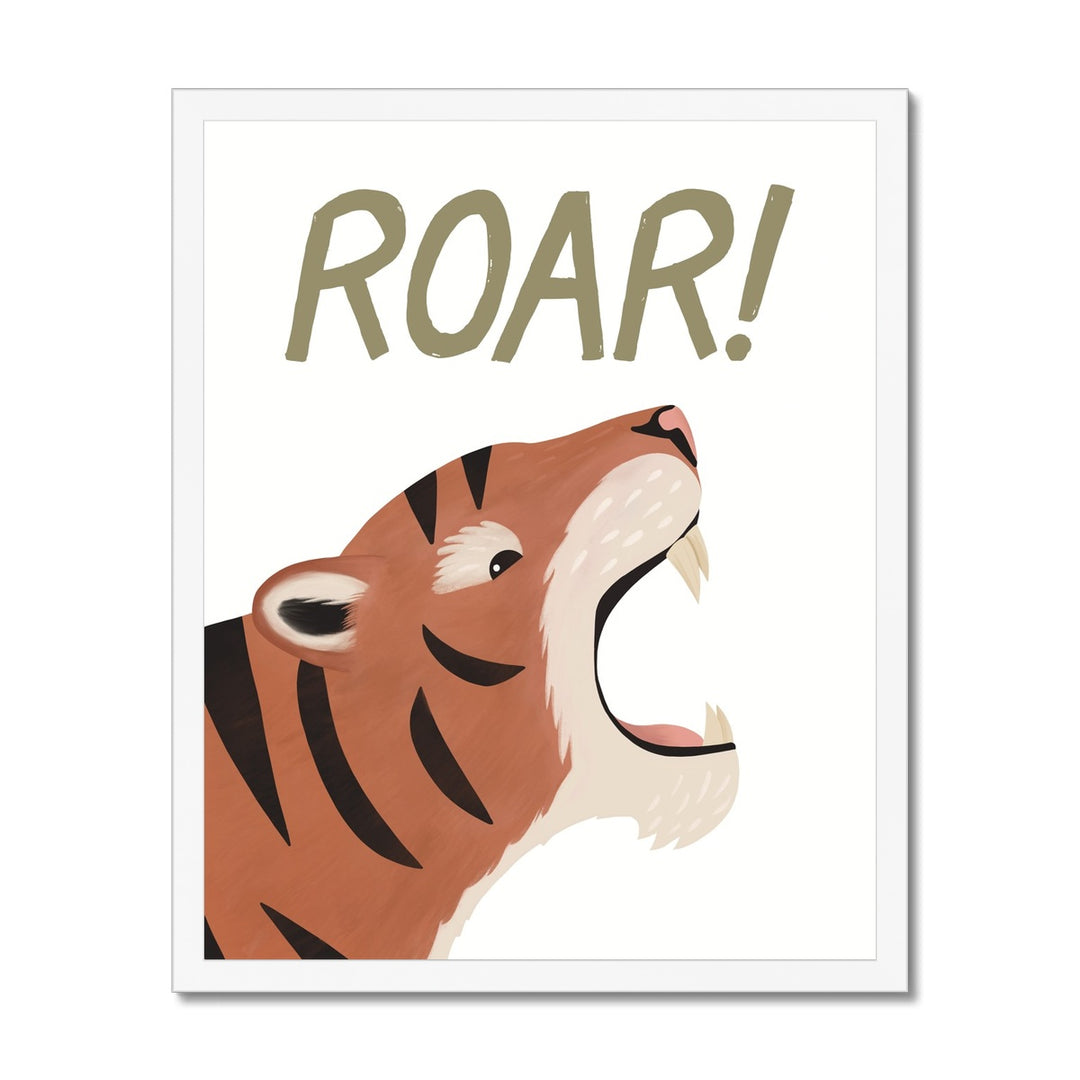 Roar Tiger in white / Framed Print