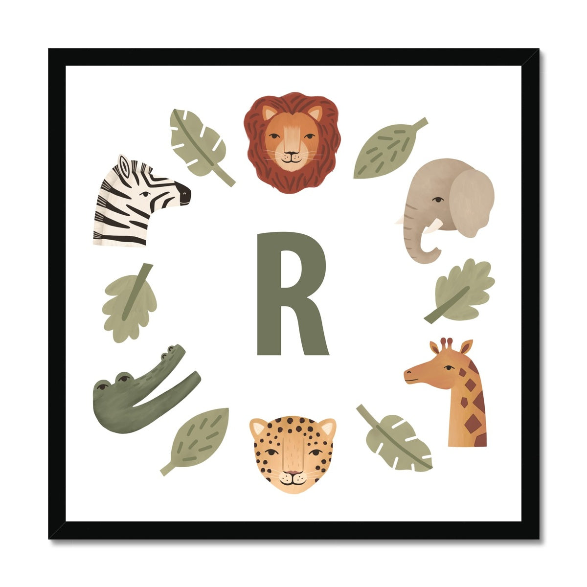 Personalised Animal Safari in white / Framed Print