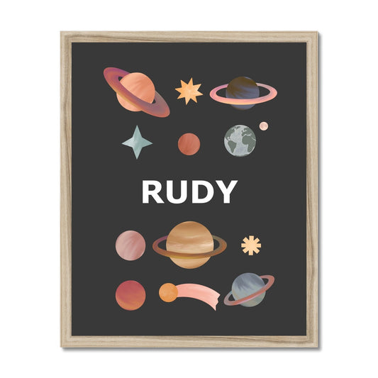 Personalised Name Planets in black / Framed Print