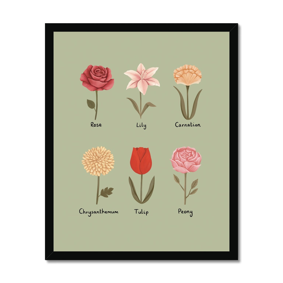 Flowers in sage / Framed Print