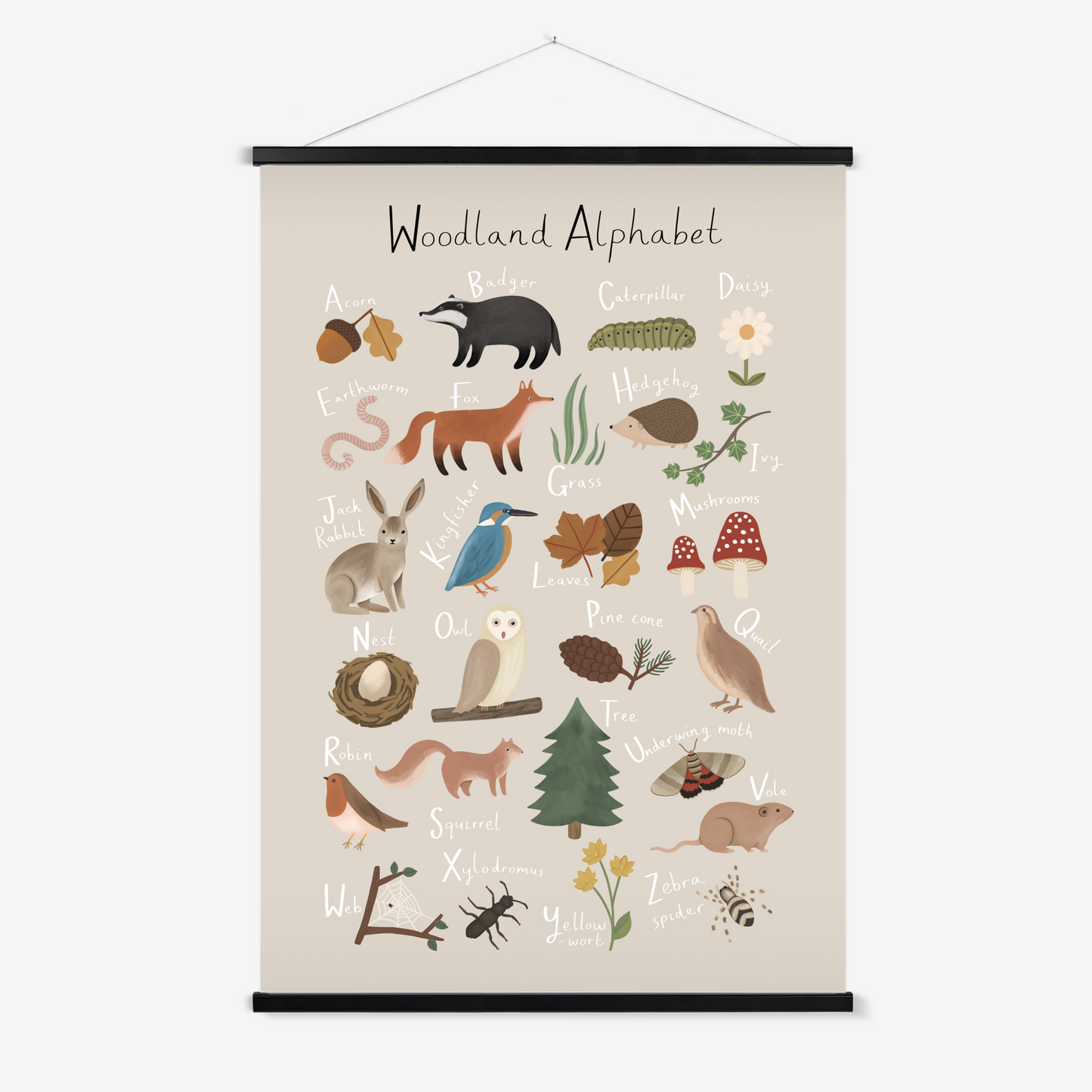Woodland Alphabet in stone / Print with Hanger