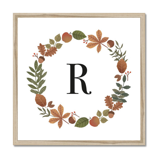 Personalised Leaf Wreath in white / Framed Print