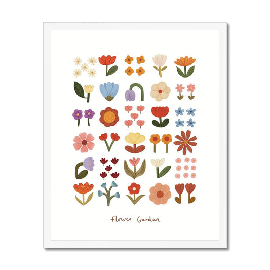 Flower Garden in white / Framed Print