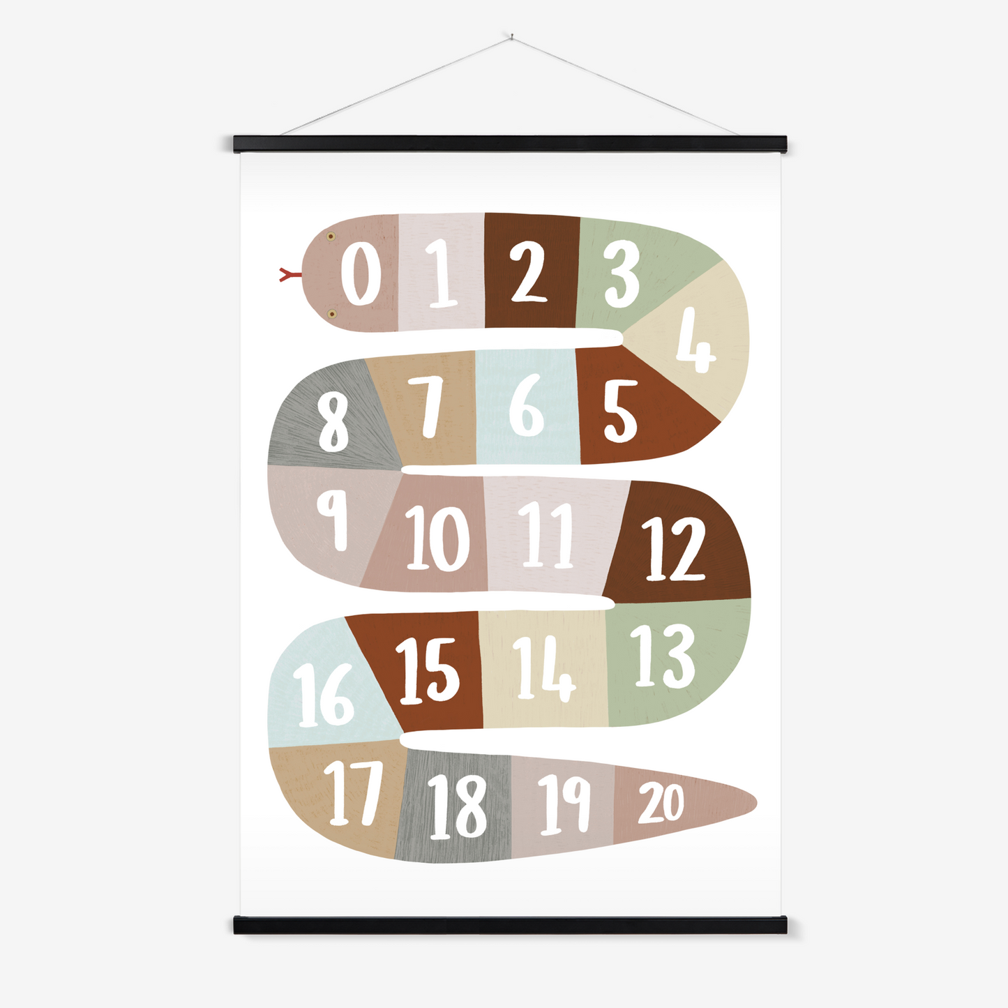Number Snake in brown/green / Print with Hanger