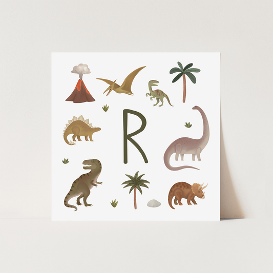 Personalised Dinosaur in white / Fine Art Print