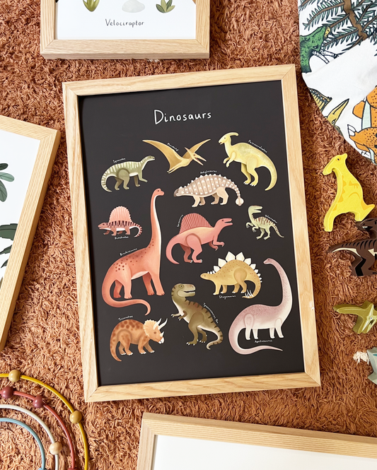 Dinosaur Chart in black / Framed Print